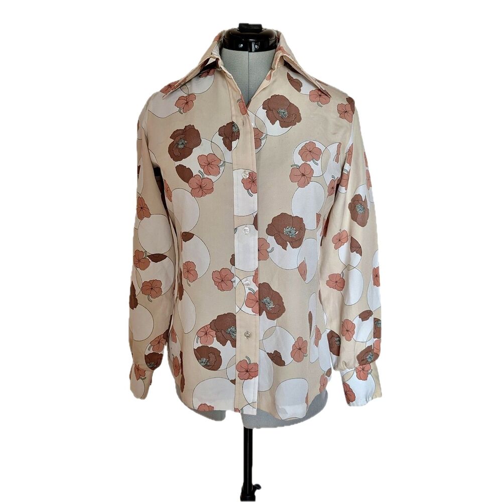 Vtg 60s BULLOCKS WILSHIRE Lady Arrow "Flower Power" Poppy Button Up Shirt Sz 6/8